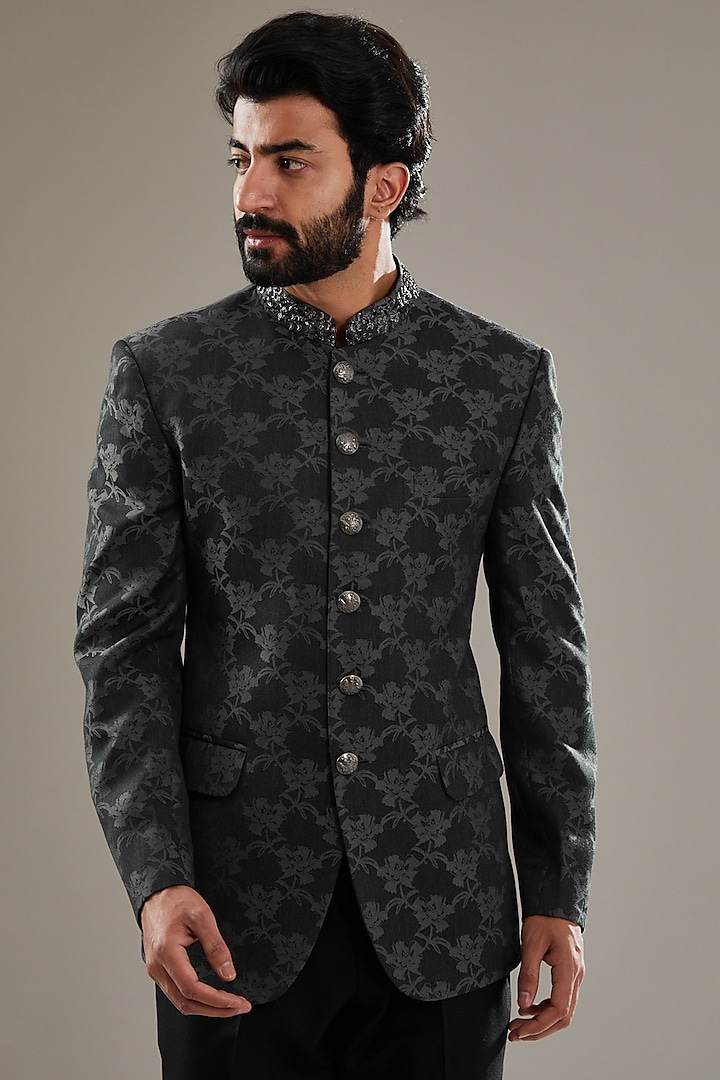 Buy SBJ Charcoal Grey Italian Fabric Embroidered Jodhpuri Set at Pernia ...
