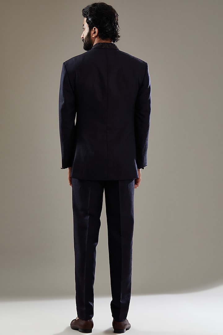 Navy blue Wool Viscose Blend Embroidered Jodhpuri Set by SBJ at Pernia's Pop Up Shop
