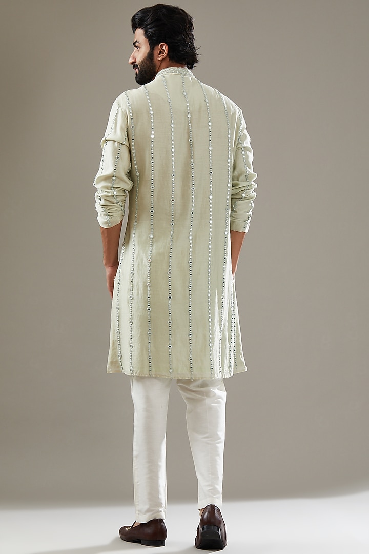 Mint Green Chanderi Silk Mirror Embellished Kurta Set by SBJ at Pernia's Pop Up Shop