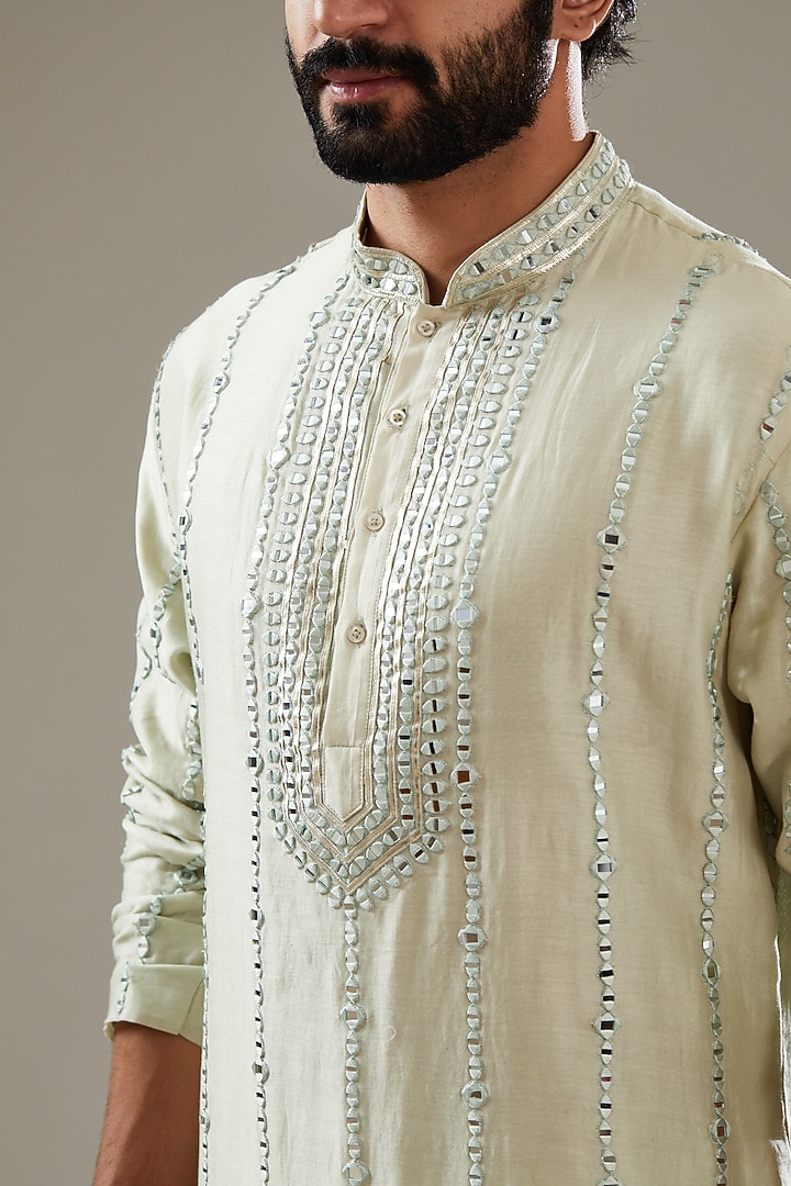 Mint Green Chanderi Silk Mirror Embellished Kurta Set by SBJ at Pernia's Pop Up Shop