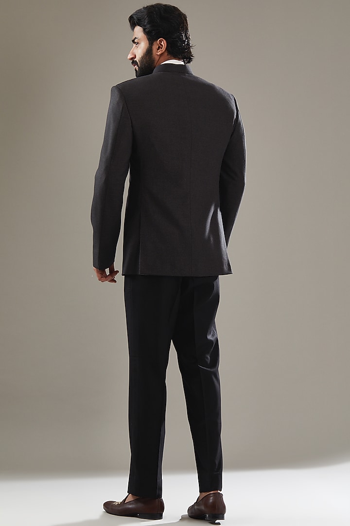 Charcoal Grey Wool Viscose Blend Embroidered Jodhpuri Set by SBJ at Pernia's Pop Up Shop