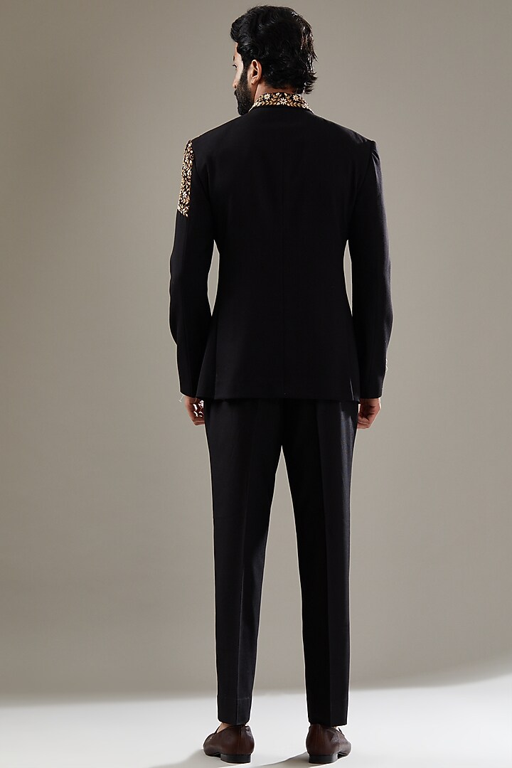 Black Lycra Embroidered Jodhpuri Set by SBJ at Pernia's Pop Up Shop