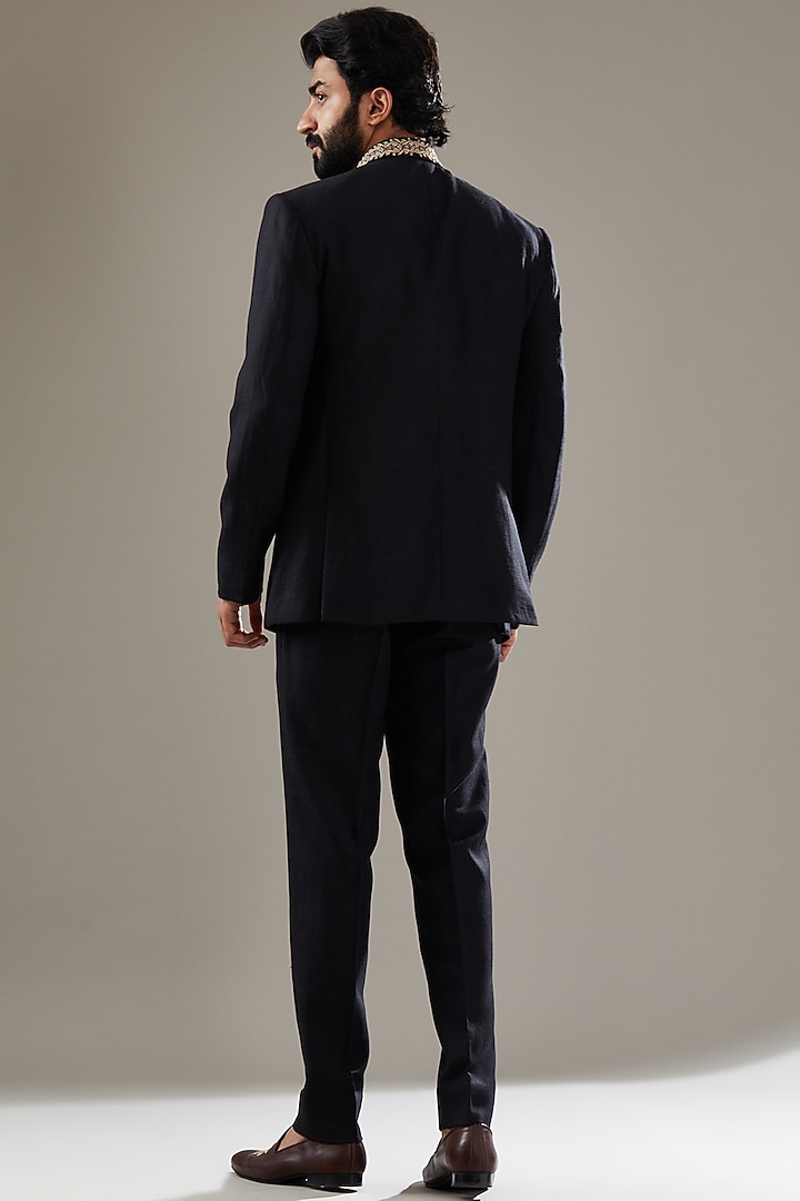 Black Wool Viscose Blend Embroidered Jodhpuri Set by SBJ at Pernia's Pop Up Shop
