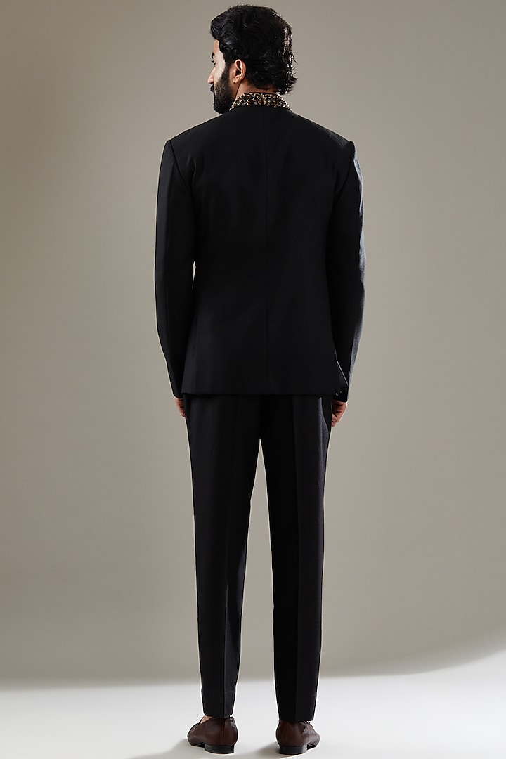 Black Lycra Embroidered Jodhpuri Set by SBJ at Pernia's Pop Up Shop