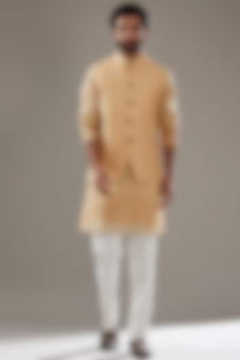 Mustard Silk Resham Embroidered Bundi Jacket Set by SBJ at Pernia's Pop Up Shop