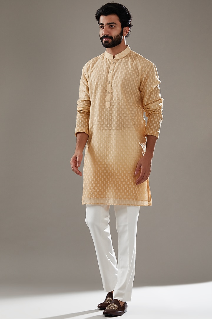 Mustard Silk Resham Embroidered Bundi Jacket Set by SBJ at Pernia's Pop Up Shop