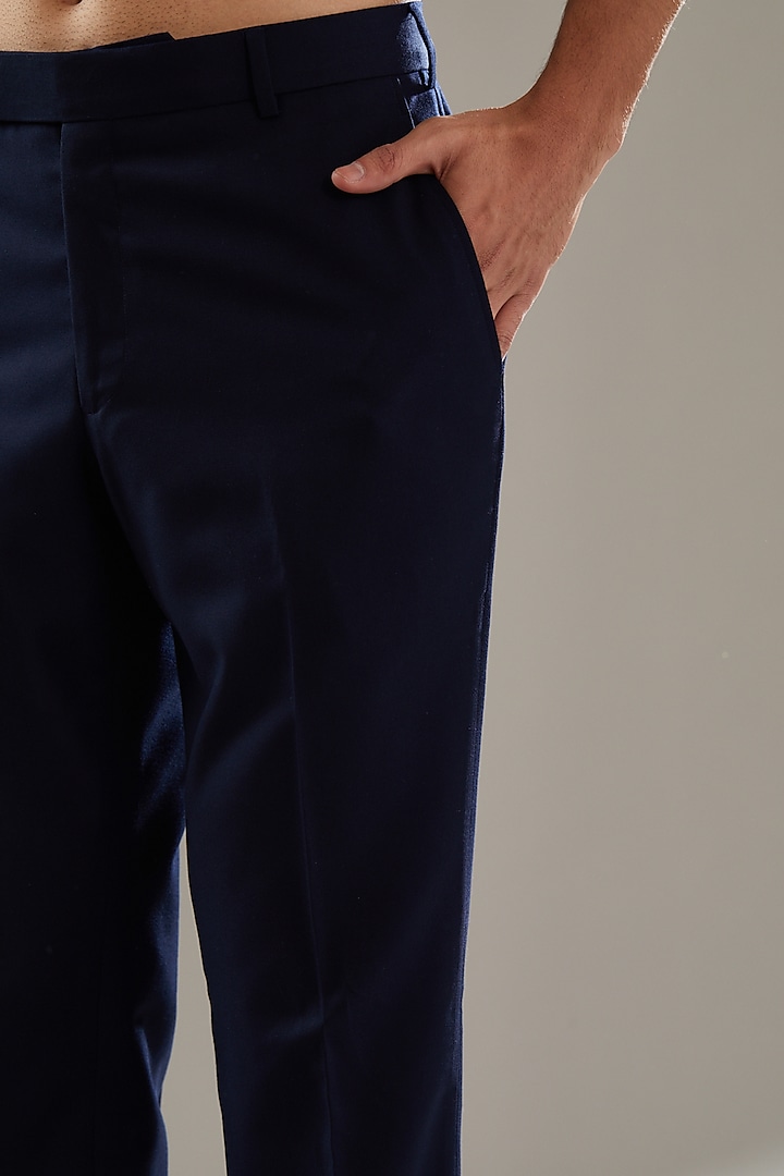 Dark Blue Wool Viscose Blend Embroidered Wedding Indowestern Set by SBJ at Pernia's Pop Up Shop