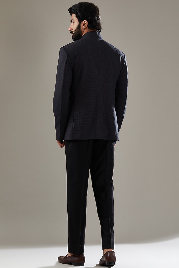 Black Italian Fabric Embroidered Jodhpuri Set by SBJ at Pernia's Pop Up Shop