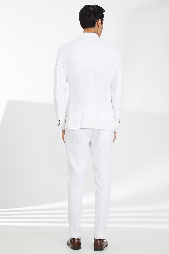 Off-White Linen Wedding Bandhgala Set by SBJ at Pernia's Pop Up Shop