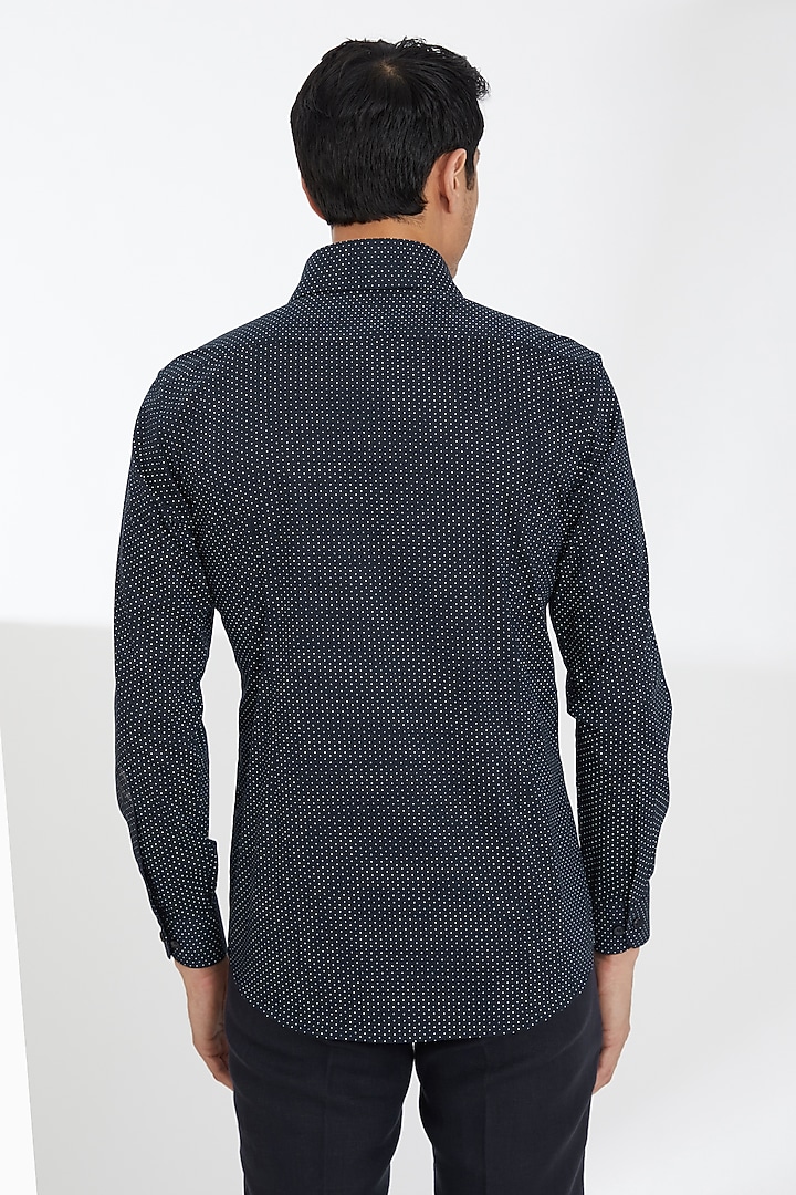 Dark Blue Cotton Printed Party Wear Shirt by SBJ at Pernia's Pop Up Shop