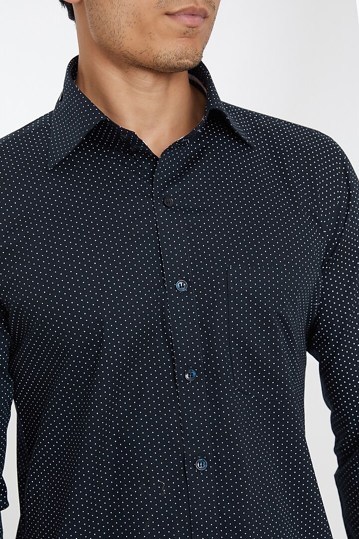 Dark Blue Cotton Printed Party Wear Shirt by SBJ at Pernia's Pop Up Shop