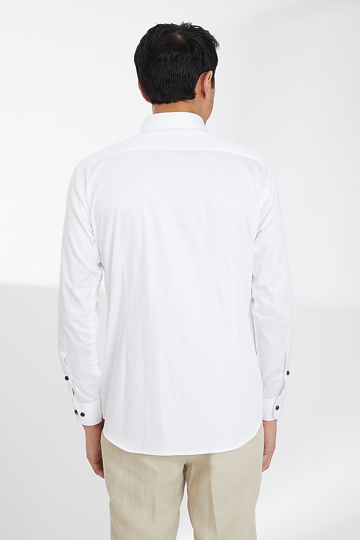 White Cotton Embroidered Party Wear Shirt by SBJ at Pernia's Pop Up Shop