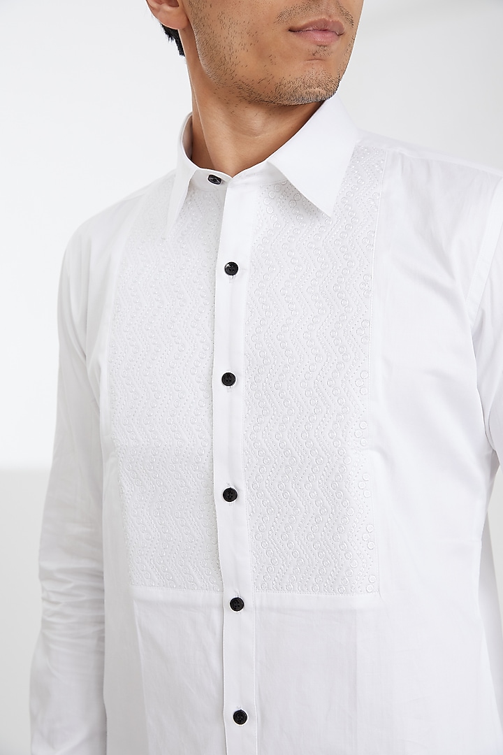 White Cotton Embroidered Party Wear Shirt by SBJ at Pernia's Pop Up Shop