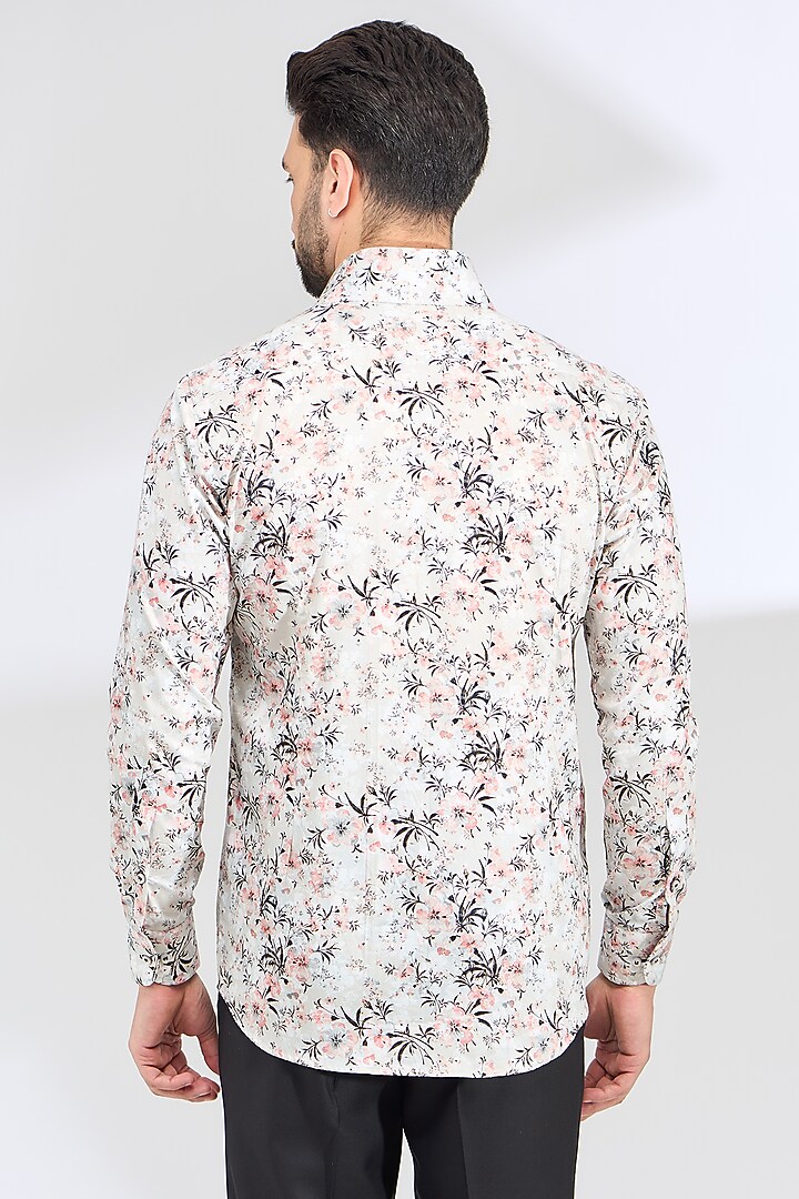 Ivory Cotton Floral Printed Party Wear Shirt by SBJ at Pernia's Pop Up Shop