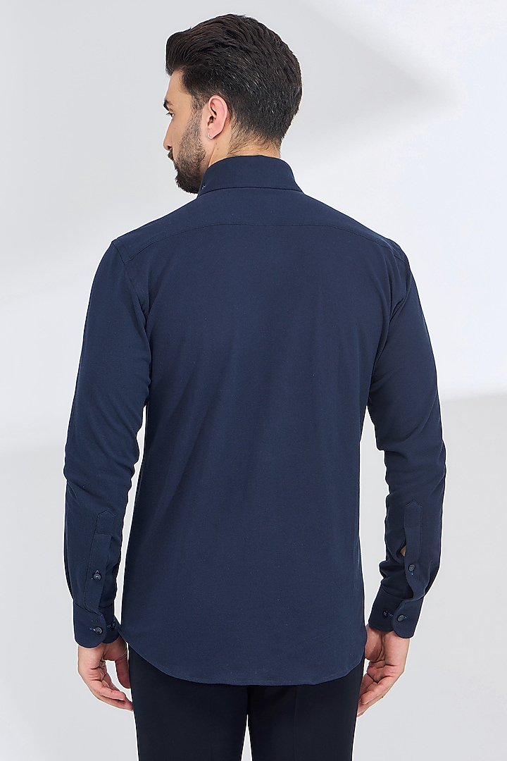 Navy Blue Cotton Lycra Party Wear Shirt by SBJ at Pernia's Pop Up Shop