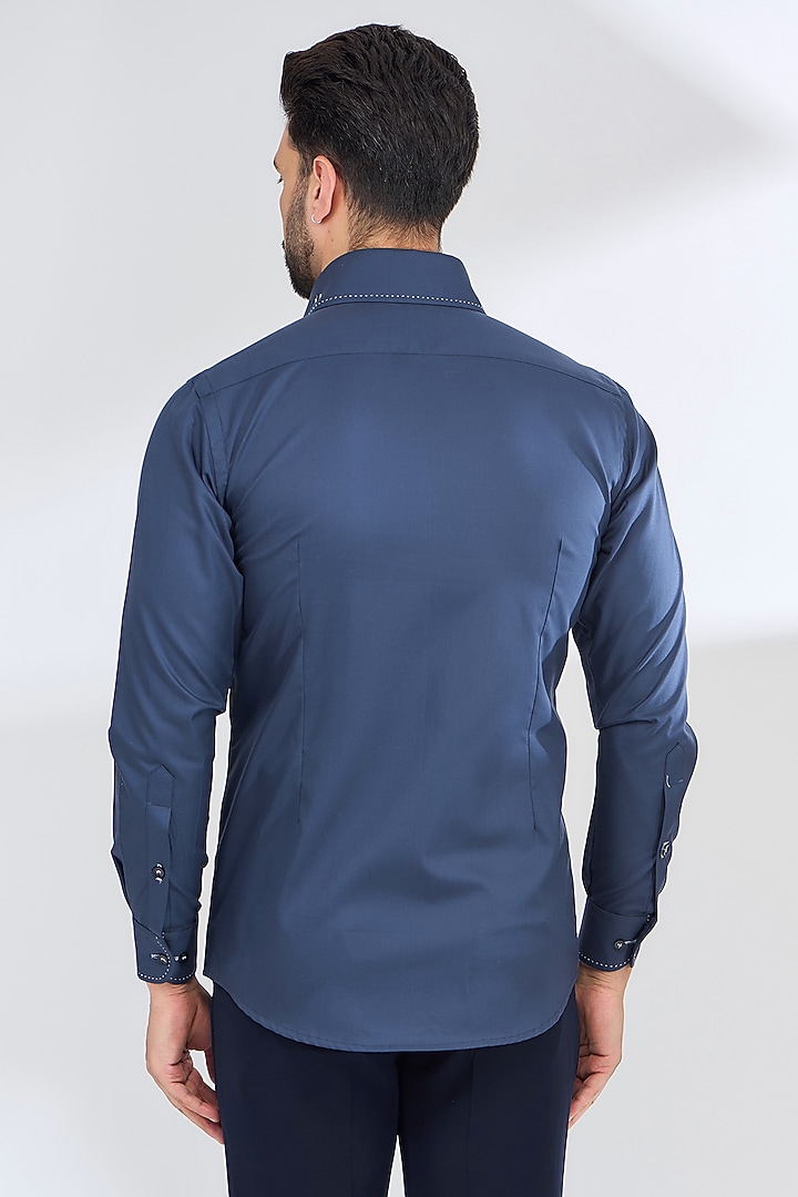 Blue Cotton Thread Embroidered Party Wear Shirt by SBJ at Pernia's Pop Up Shop
