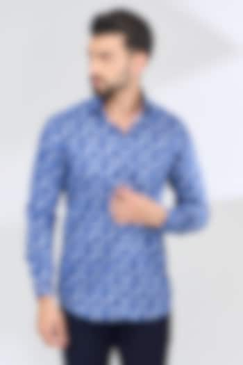 Blue Cotton Printed Shirt by SBJ