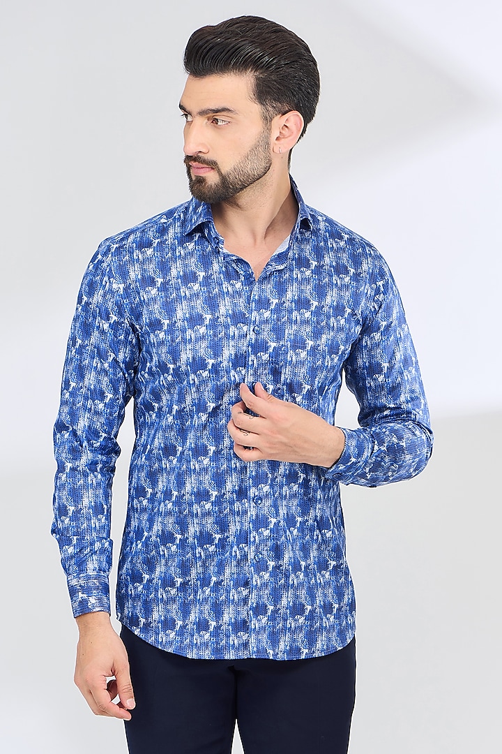 Blue Cotton Printed Shirt by SBJ at Pernia's Pop Up Shop