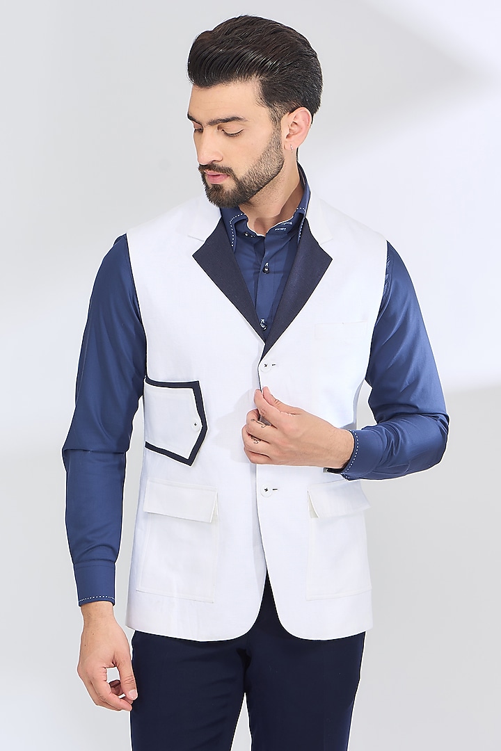 White Italian Fabric Waist Coat by SBJ
