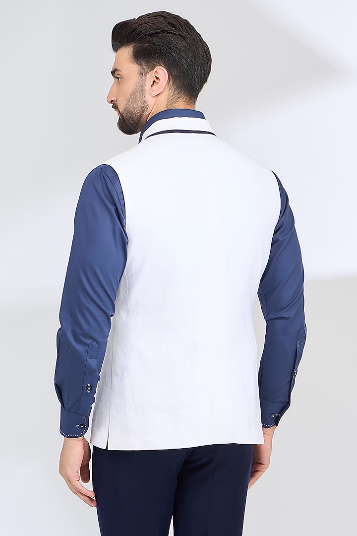 White Italian Fabric Waist Coat by SBJ at Pernia's Pop Up Shop