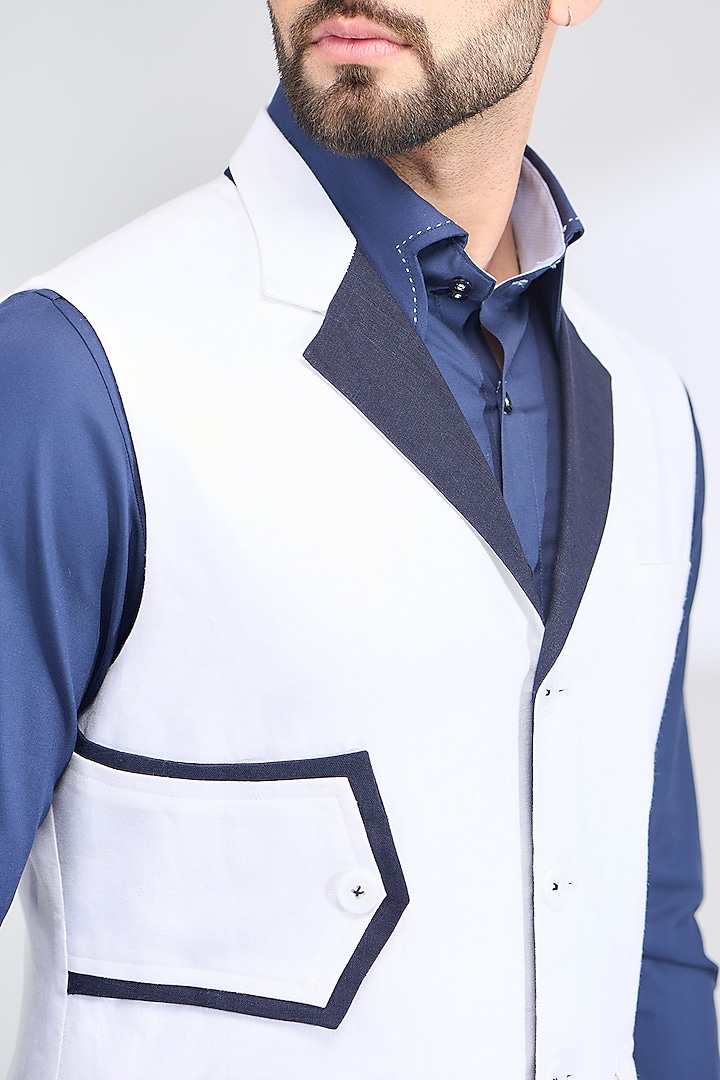 White Italian Fabric Waist Coat by SBJ at Pernia's Pop Up Shop