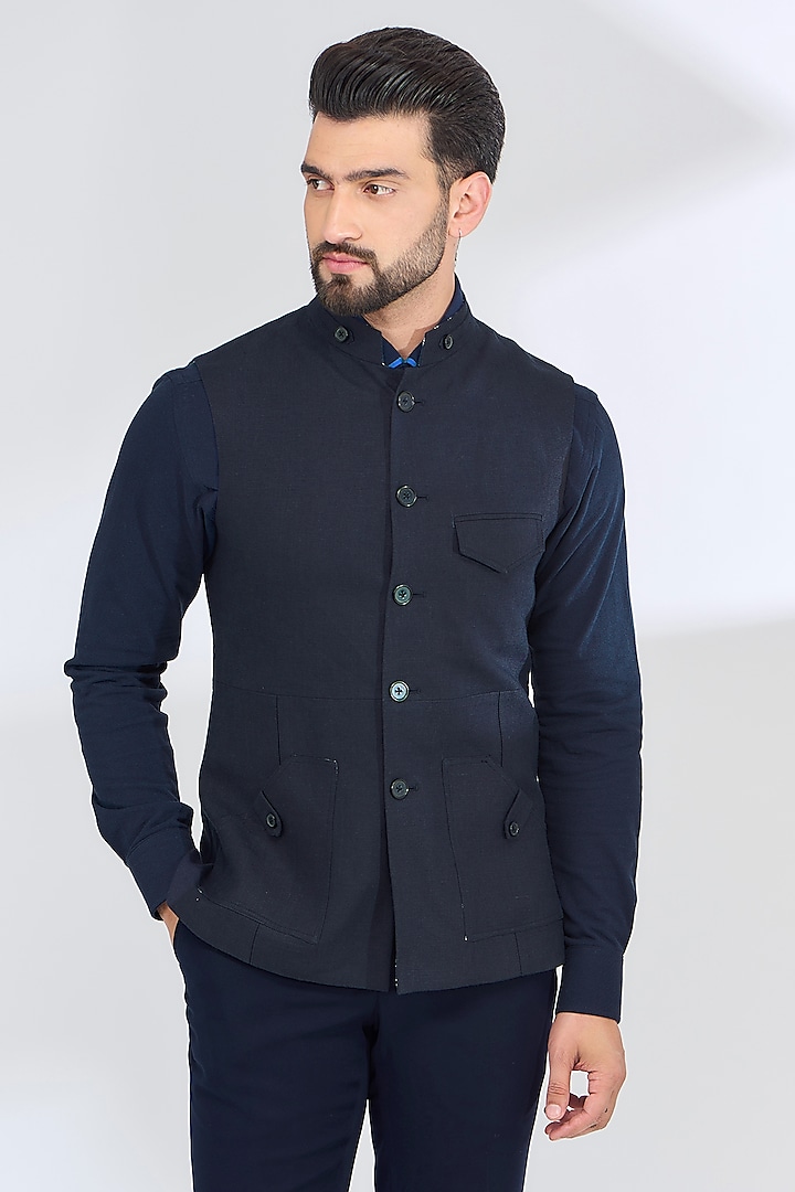 Blue Linen Bundi Jacket by SBJ