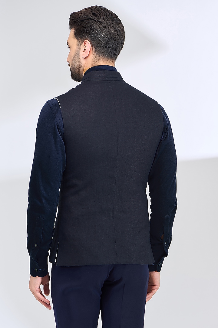 Blue Linen Bundi Jacket by SBJ at Pernia's Pop Up Shop