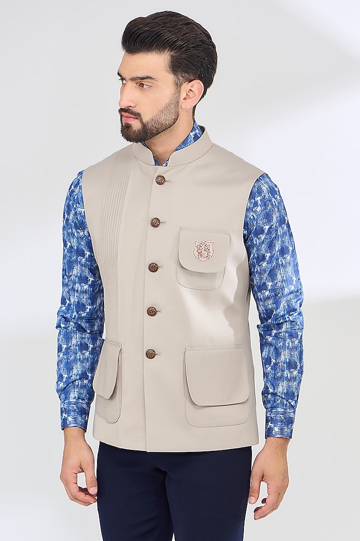 Beige Italian Fabric Bundi Jacket by SBJ