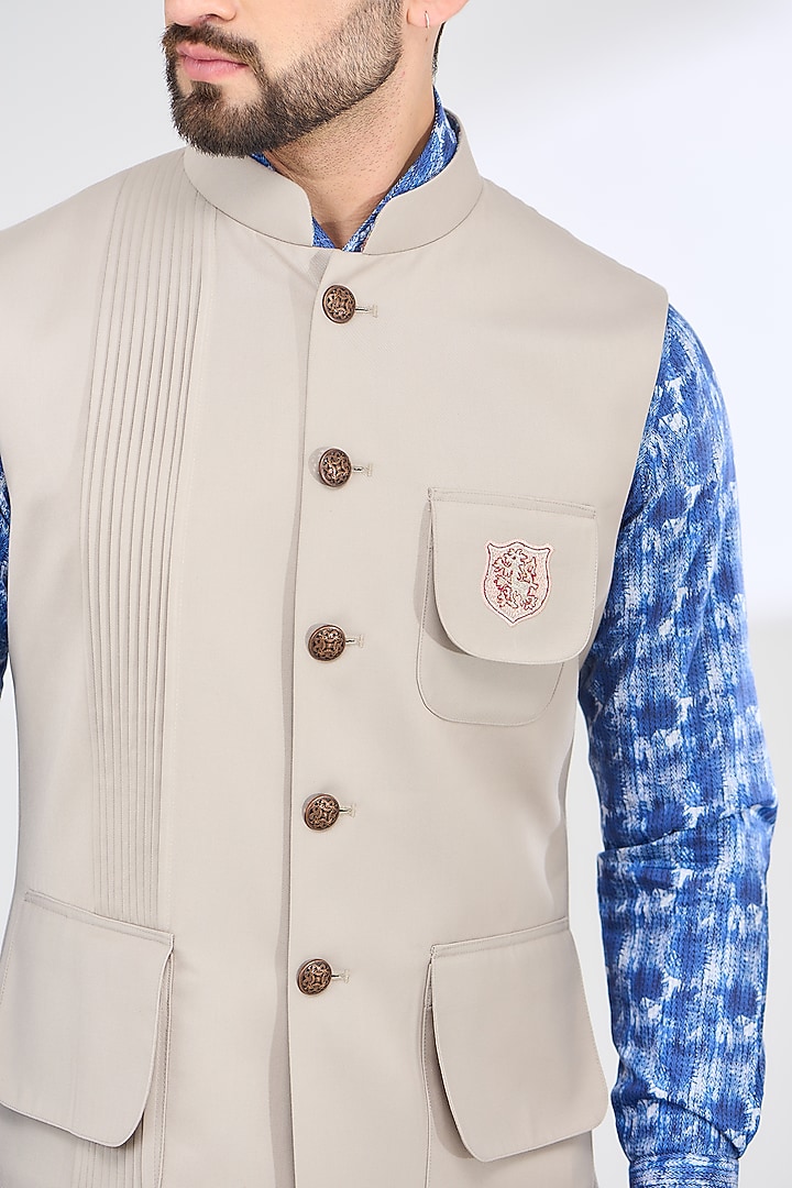 Beige Italian Fabric Bundi Jacket by SBJ at Pernia's Pop Up Shop