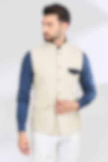 Beige Linen Bundi Jacket by SBJ