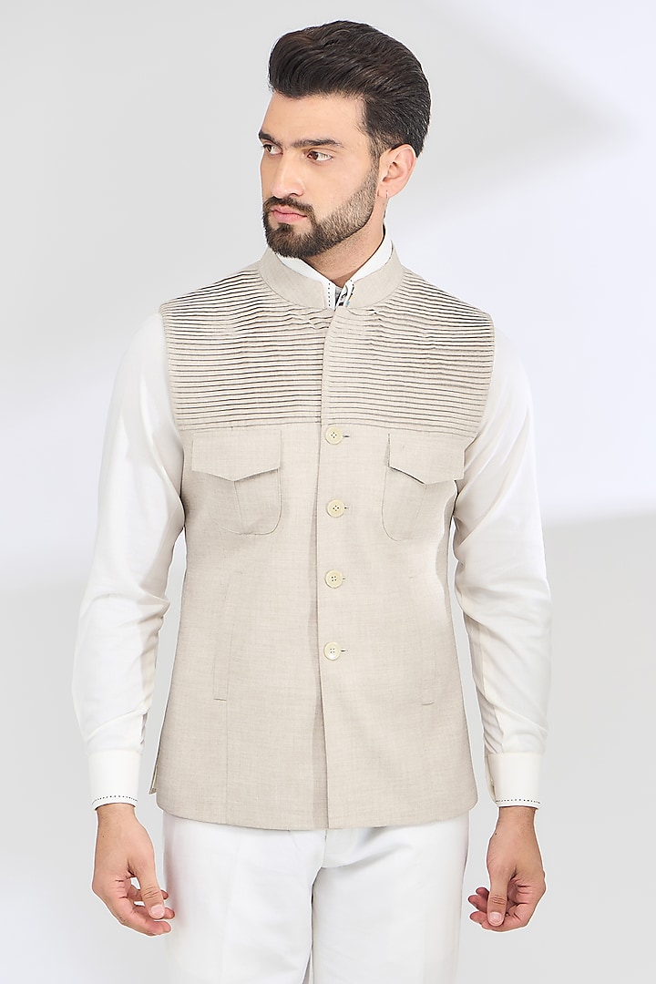 Beige Italian Fabric Bundi Jacket by SBJ