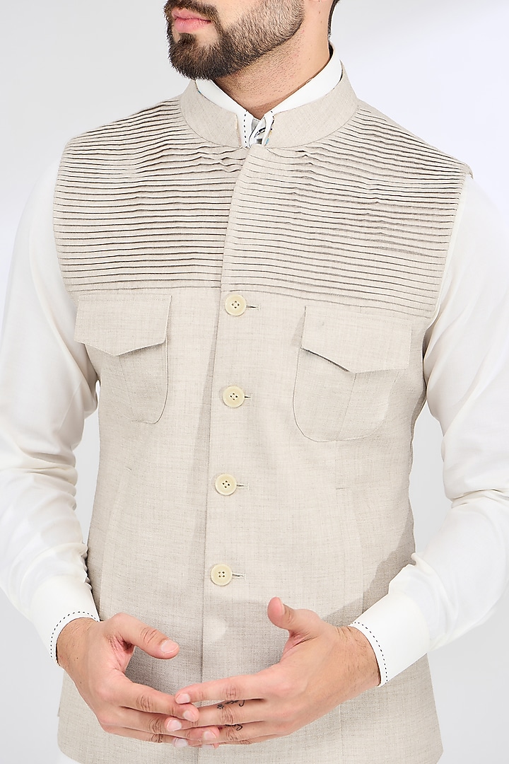 Beige Italian Fabric Bundi Jacket by SBJ at Pernia's Pop Up Shop