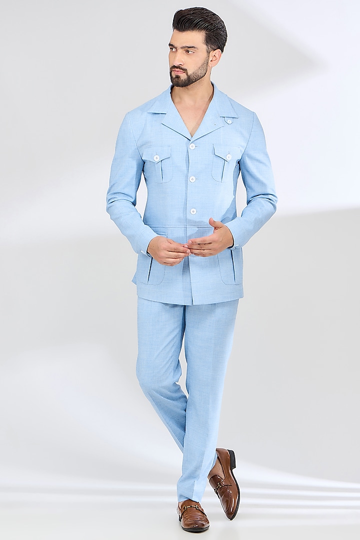 Blue Italian Fabric Safari Jacket Set by SBJ