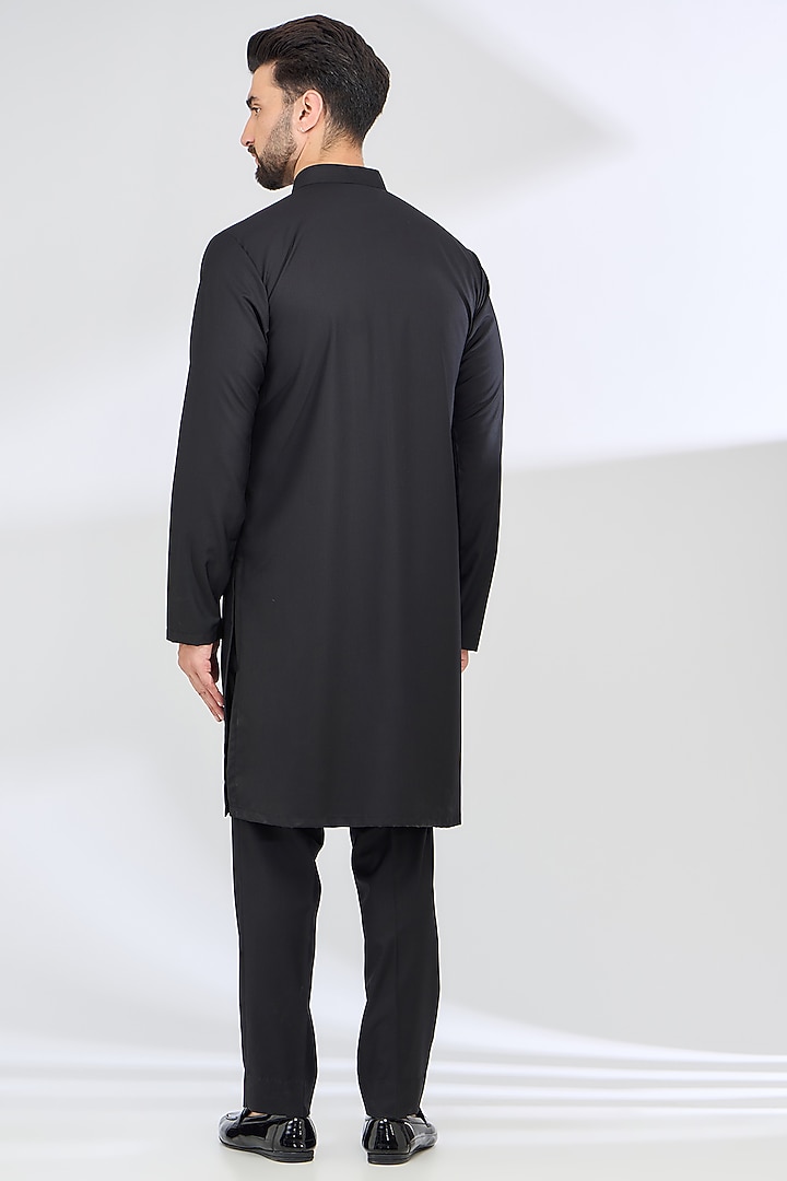 Black Terry Rayon Thread Work Wedding Indowestern Set by SBJ at Pernia's Pop Up Shop