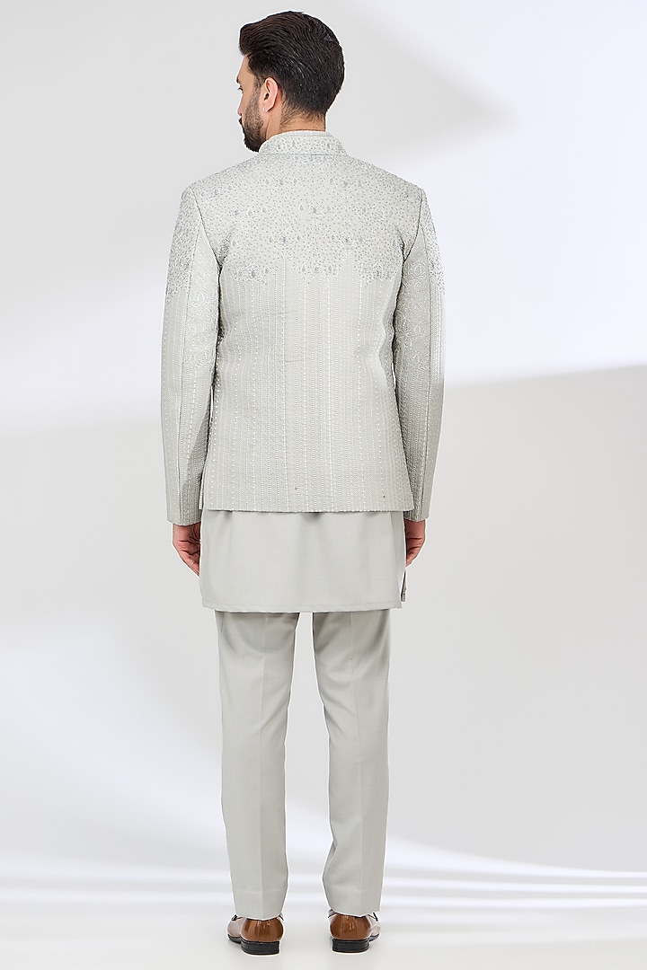Grey Terry Rayon Hand Embroidered Wedding Indowestern Set by SBJ at Pernia's Pop Up Shop