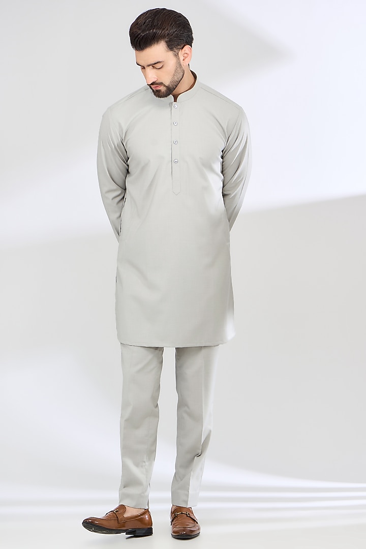 Grey Terry Rayon Hand Embroidered Wedding Indowestern Set by SBJ at Pernia's Pop Up Shop
