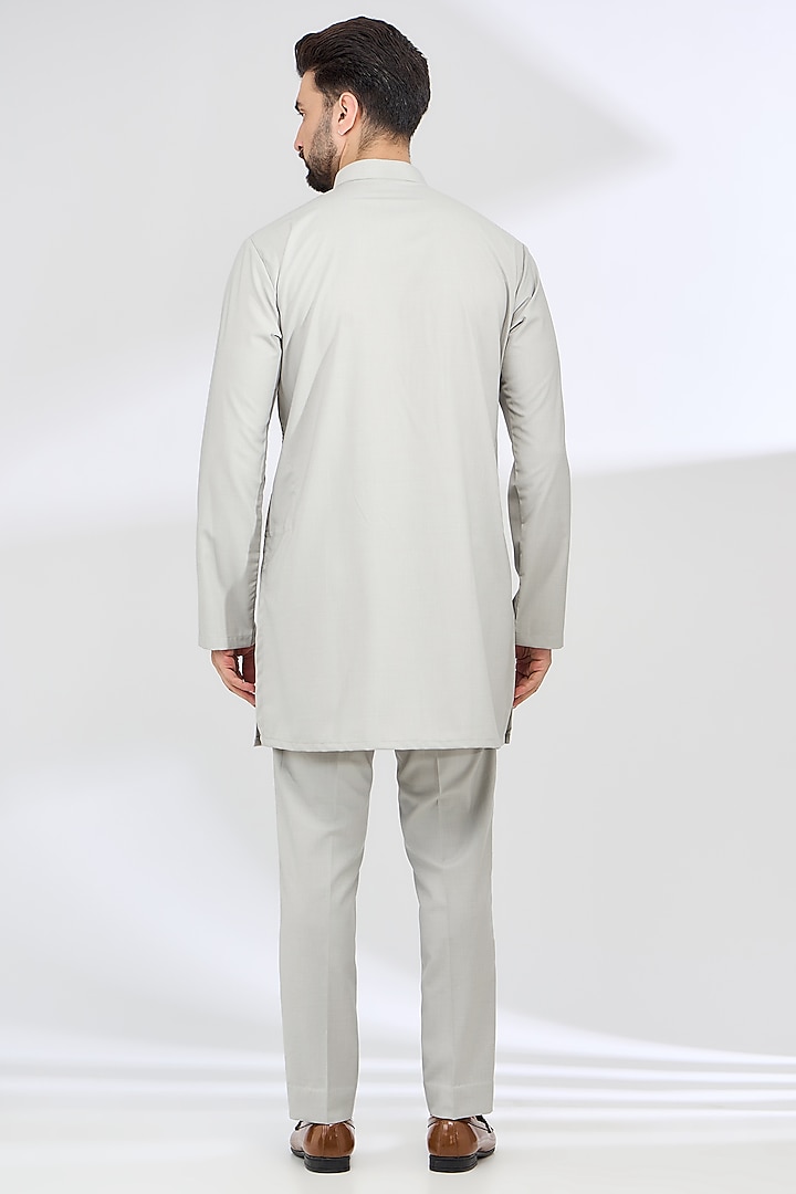 Grey Terry Rayon Hand Embroidered Wedding Indowestern Set by SBJ at Pernia's Pop Up Shop