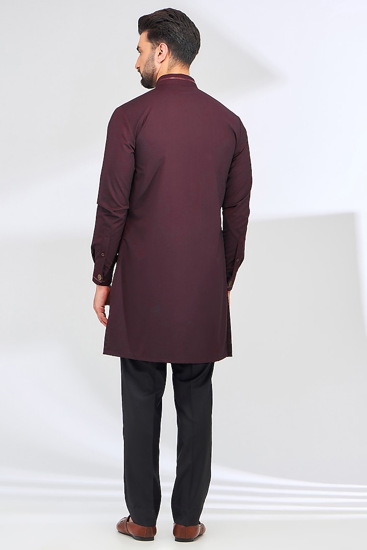 Maroon Terry Rayon Hand Embroidered Wedding Sherwani Set by SBJ at Pernia's Pop Up Shop