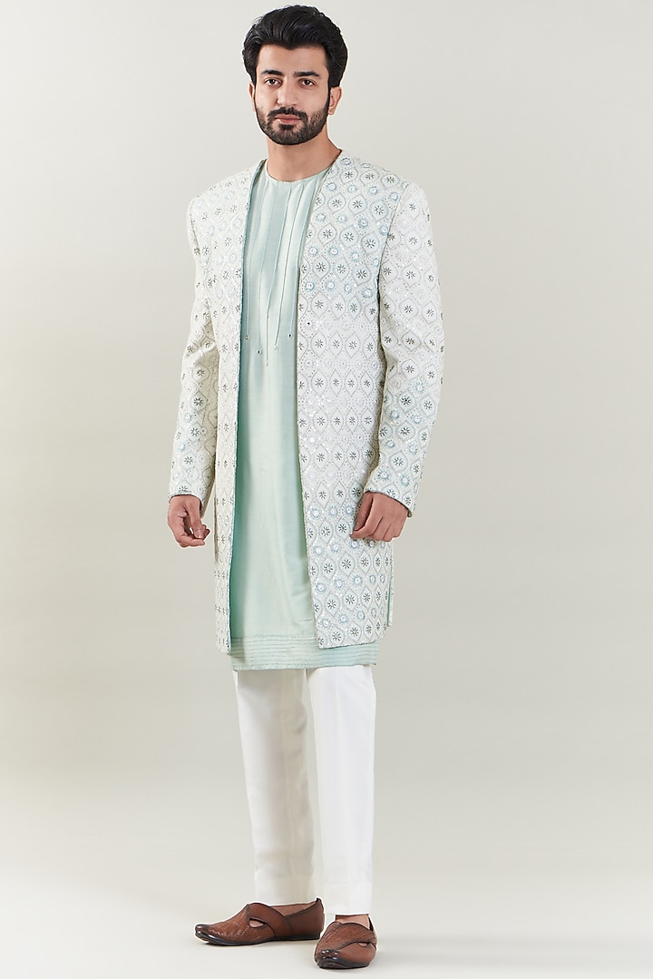 Mint Green Georgette Embroidered Indo-Western Set by SBJ at Pernia's Pop Up Shop
