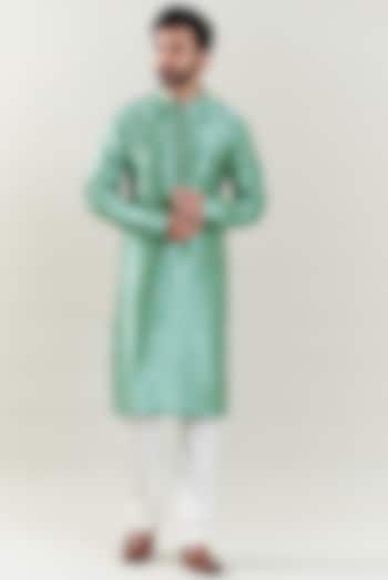 Sea Green Brocade Embroidered Kurta Set by SBJ