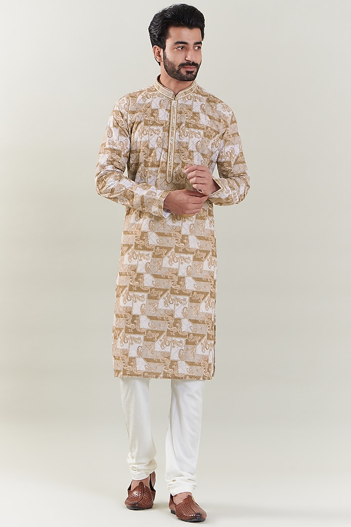 Ivory Viscose Silk Embroidered Kurta Set by SBJ at Pernia's Pop Up Shop