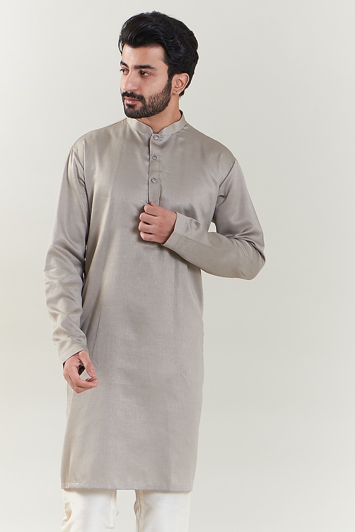 Grey Silk Embroidered Nehru Jacket With Kurta Set by SBJ at Pernia's Pop Up Shop