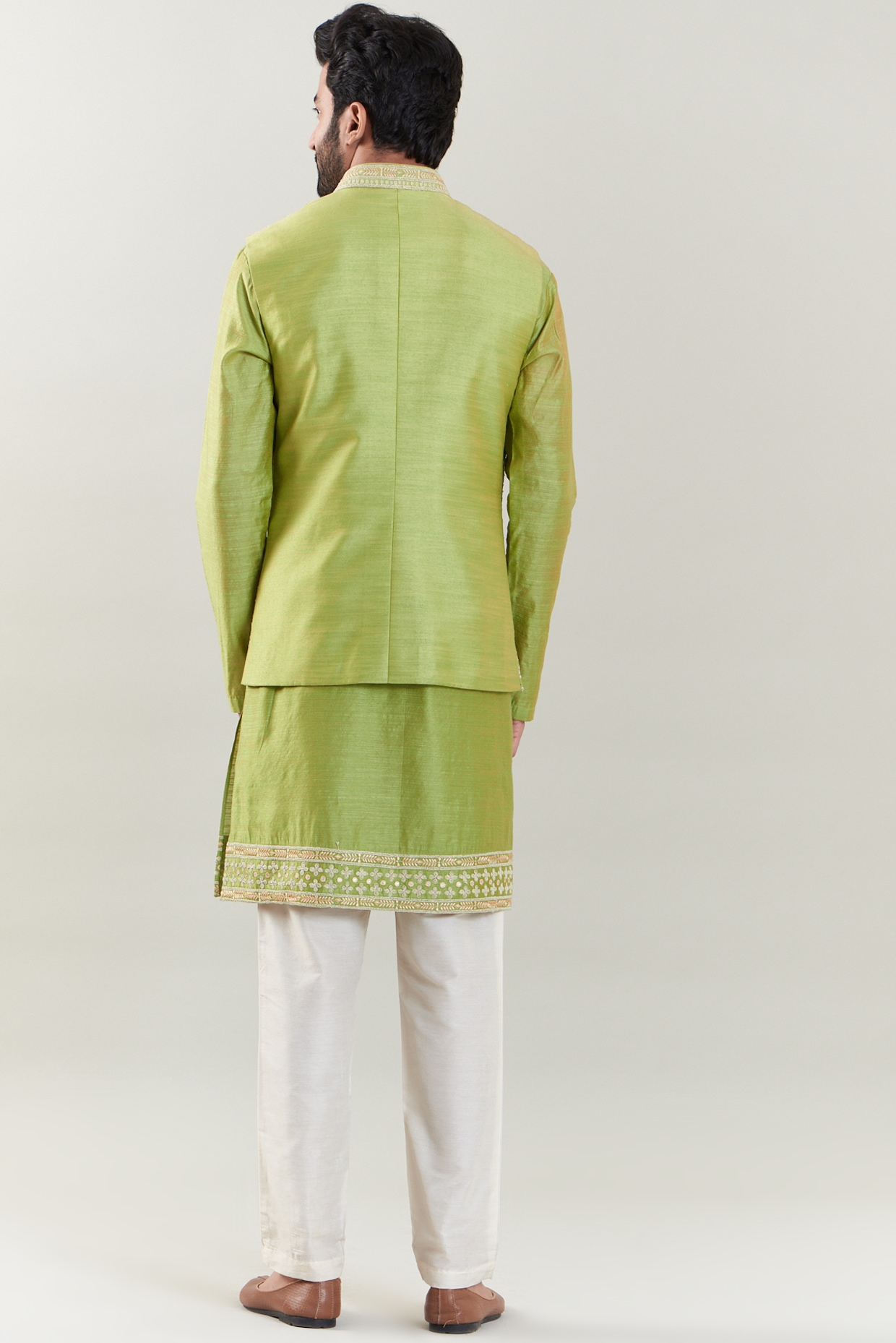 Parrot Green Colour Banarasi Silk Readymade Kurta Pajama.