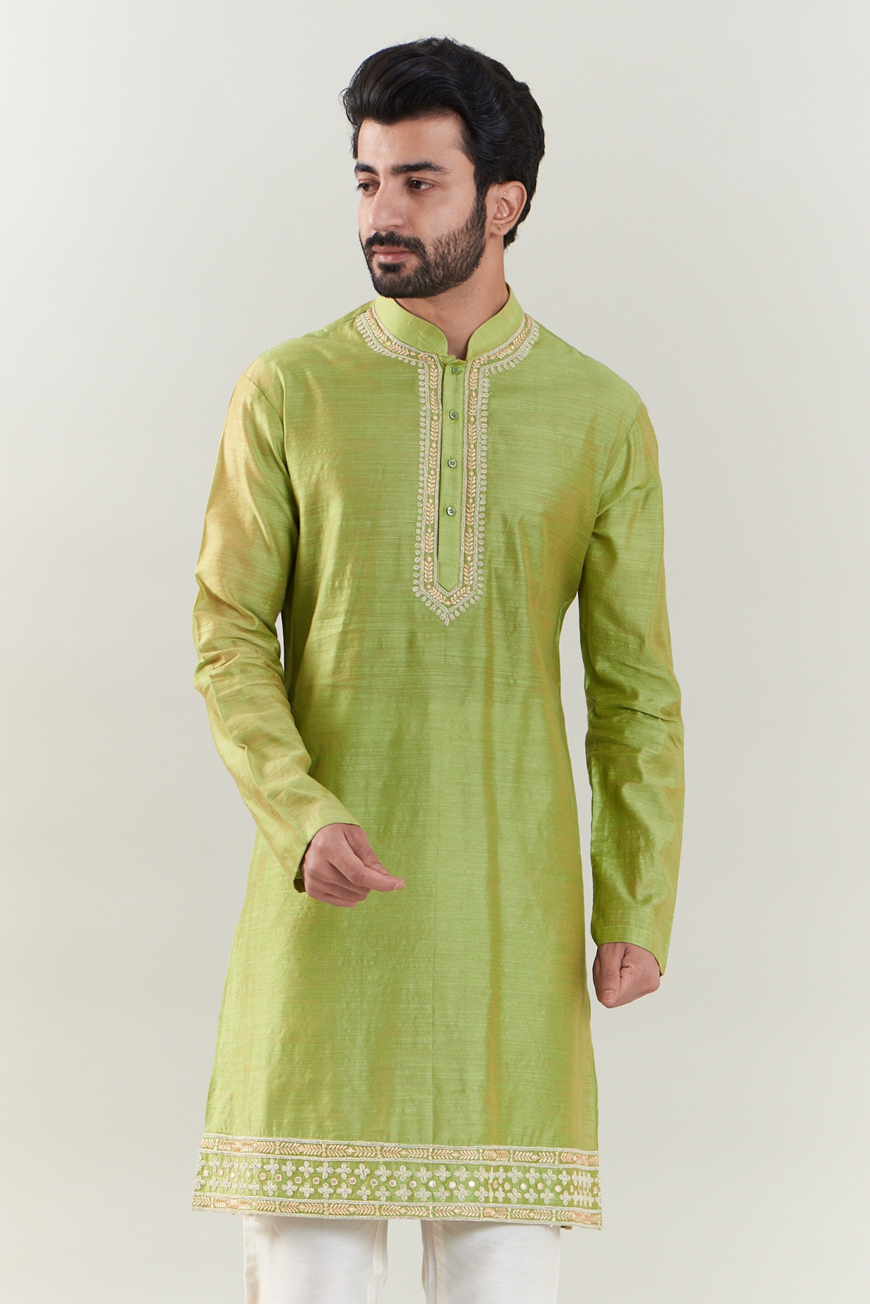 Parrot Green Silk Brocade Half Jacket – Rohit Kamra Jaipur