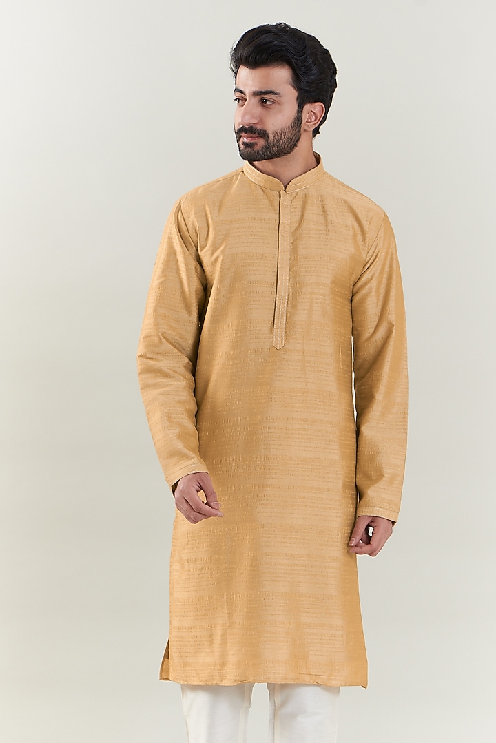 Peach Dupion Silk Embroidered Nehru Jacket Set by SBJ at Pernia's Pop Up Shop