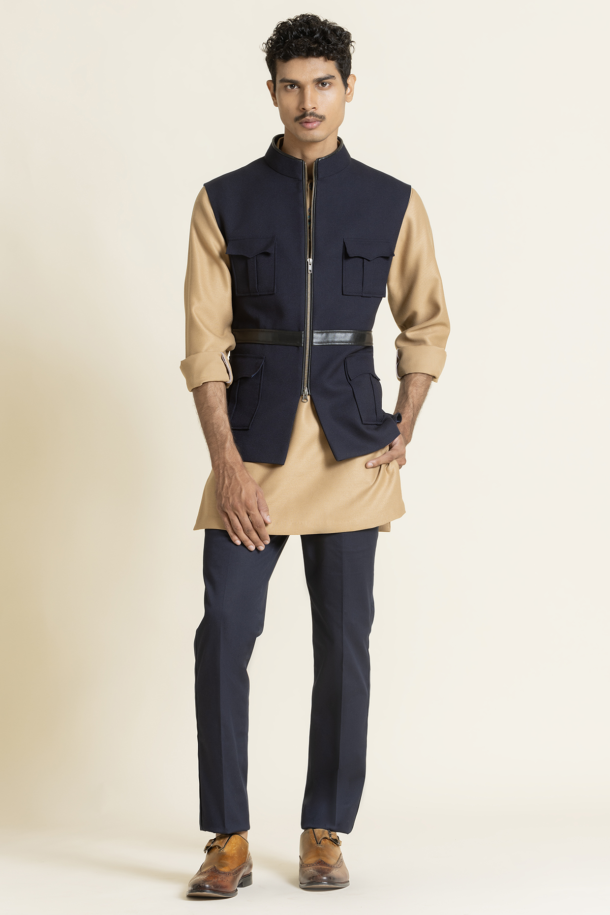 Navy Blue Brushed Poly Utility Waistcoat Set by SBJ