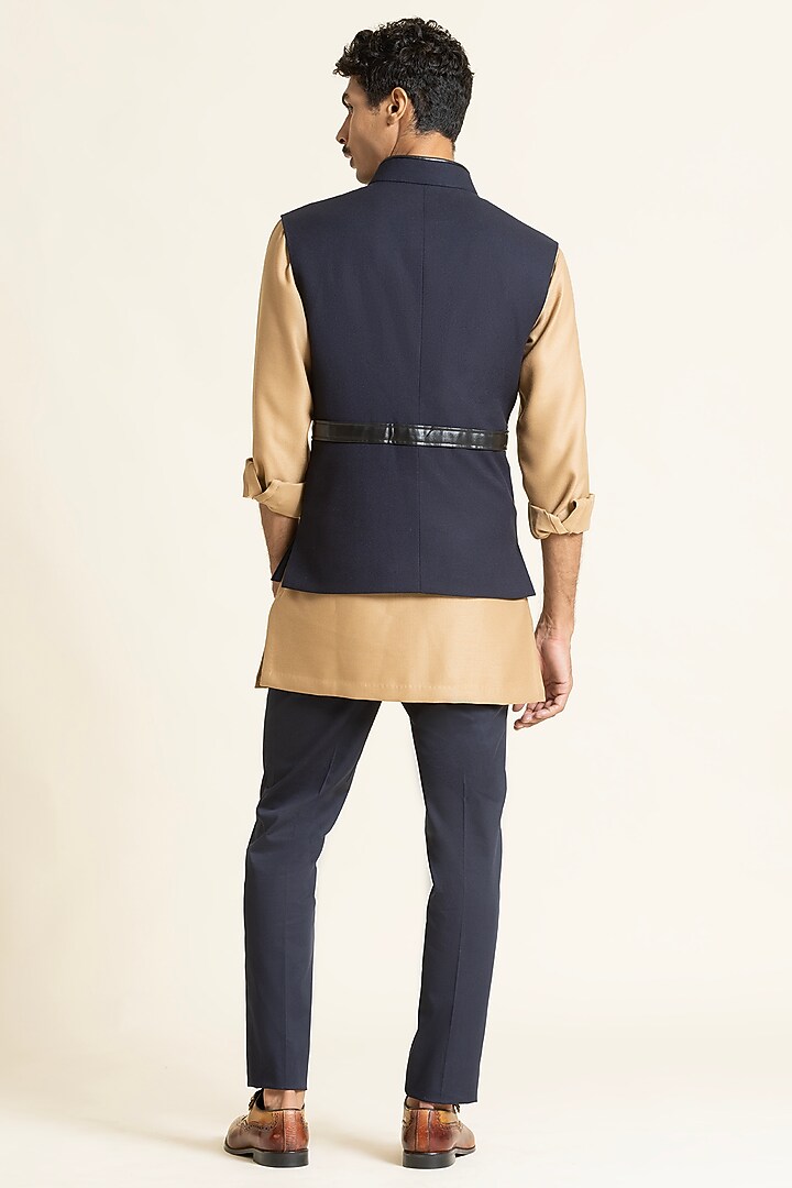 Navy Blue Brushed Poly Utility Waistcoat Set by SBJ at Pernia's Pop Up Shop
