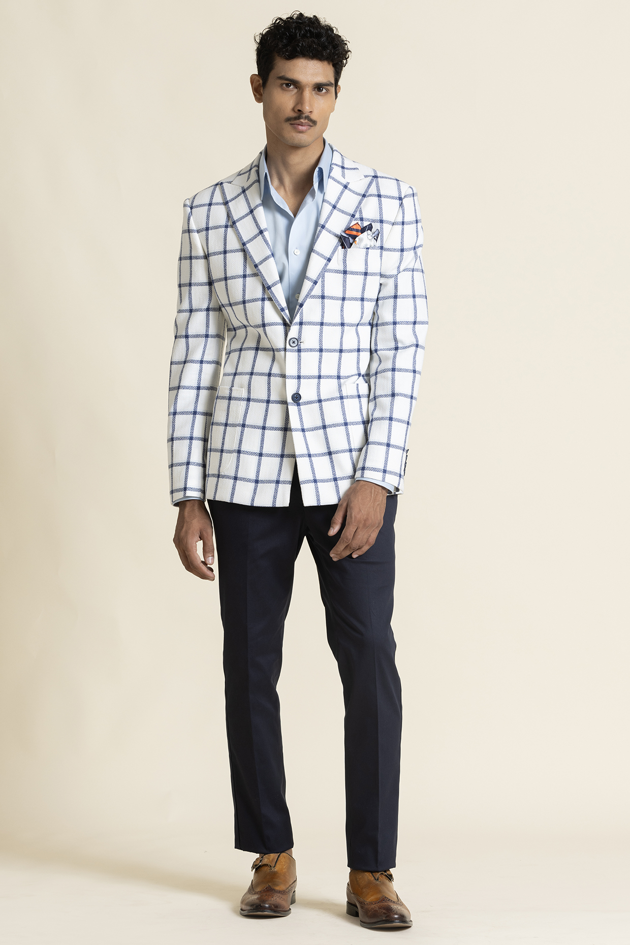 Multi-Colored Poly Linen Checkered Jacket by SBJ