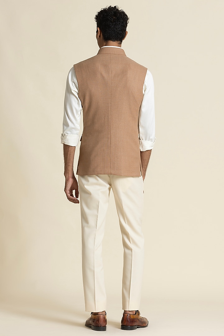 Dark Beige Poly Linen Safari Waistcoat by SBJ at Pernia's Pop Up Shop
