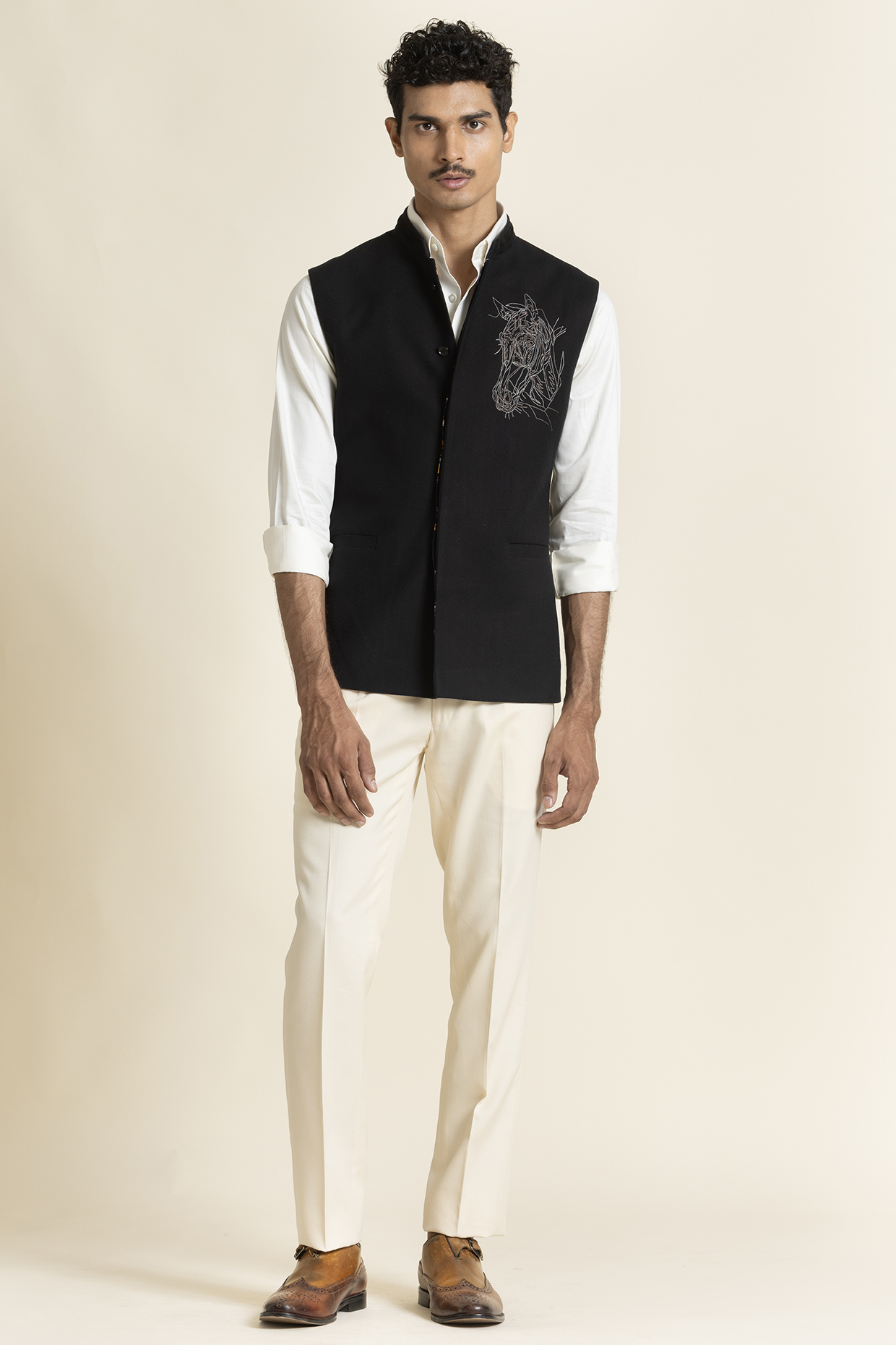 Black Brushed Cotton Waistcoat by SBJ